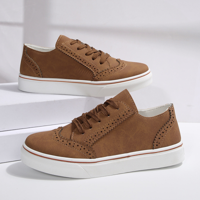 Γυναικείες sneakers με κορδόνια και δαντελένιο φινίρισμα, άνετα καθημερινά παπούτσια, στρογγυλή μύτη, επίπεδη σόλα, μονόχρωμα, μεγάλου μεγέθους