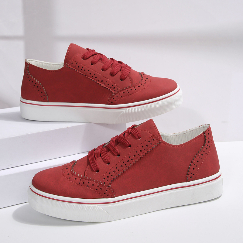 Γυναικείες sneakers με κορδόνια και δαντελένιο φινίρισμα, άνετα καθημερινά παπούτσια, στρογγυλή μύτη, επίπεδη σόλα, μονόχρωμα, μεγάλου μεγέθους