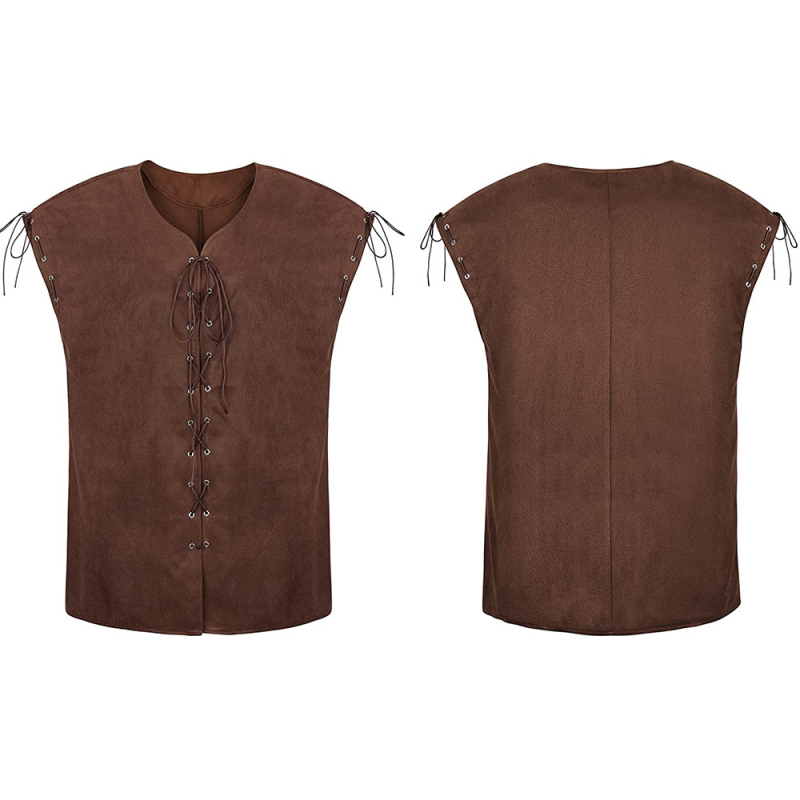 Renesansni piratski prsluk od jelove kože i velura za Halloween cosplay vikingski kostim
