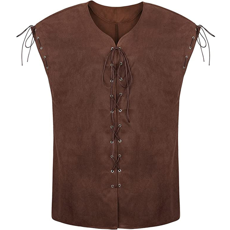 Renesansni piratski prsluk od jelove kože i velura za Halloween cosplay vikingski kostim
