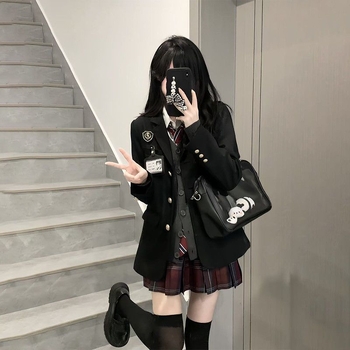 Autentičan JK set za žene, jesen-zima, stil fakulteta, haljina s pletenim kardiganom, cijeli slojeviti outfit.