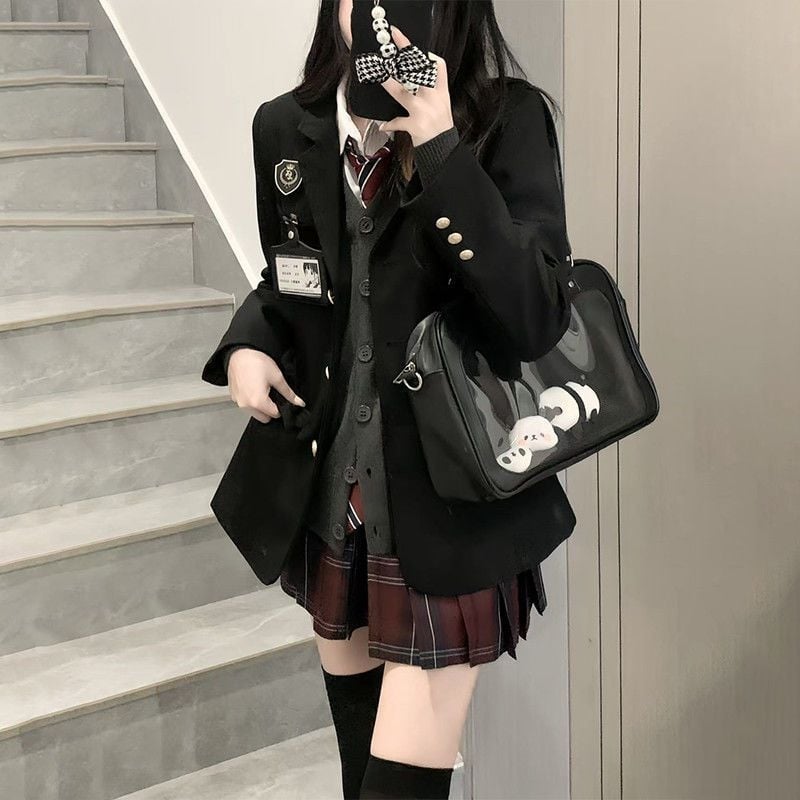 Autentičan JK set za žene, jesen-zima, stil fakulteta, haljina s pletenim kardiganom, cijeli slojeviti outfit.