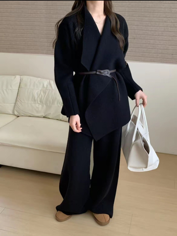 Elegantni dvodijelni pleteni komplet za žene: opušteni oversized džemper i ravne hlače