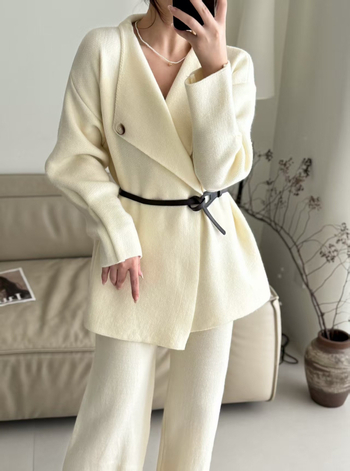 Elegantni dvodijelni pleteni komplet za žene: opušteni oversized džemper i ravne hlače