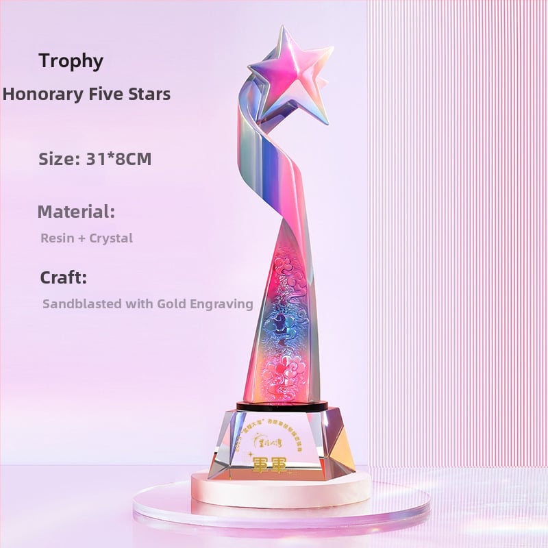 Trofej od smole s šarenom petokrakom zvijezdom, gravirani natpis, poklon za zaposlenike