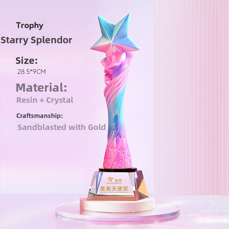 Trofej od smole s šarenom petokrakom zvijezdom, gravirani natpis, poklon za zaposlenike