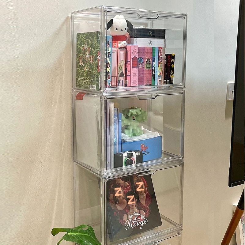 Prozirna kutija od prozirnog akrila za albume, knjige, CD-ove i ploče – stolni prikazni stalak s uzorkom drveta, kapacitet 18 L