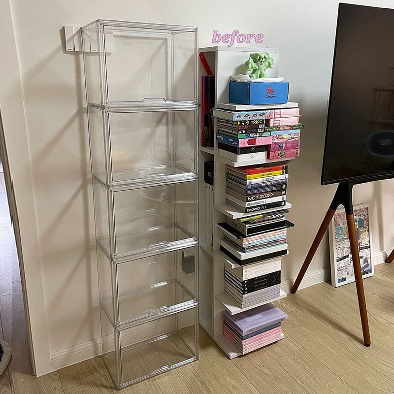 Prozirna kutija od prozirnog akrila za albume, knjige, CD-ove i ploče – stolni prikazni stalak s uzorkom drveta, kapacitet 18 L