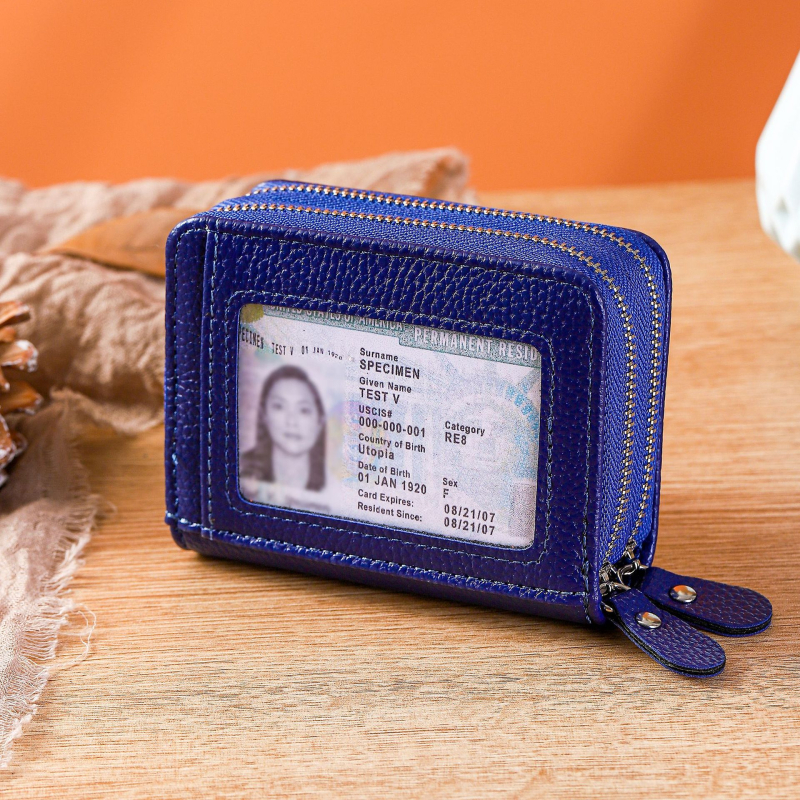 Ženski dvostruki držač kartica sa zatvaračem, RFID zaštita, kožni, velik kapacitet