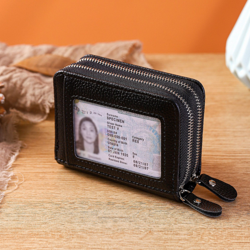 Ženski dvostruki držač kartica sa zatvaračem, RFID zaštita, kožni, velik kapacitet