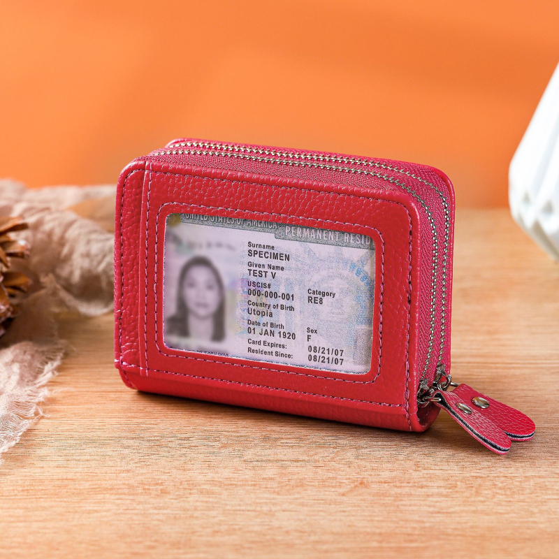 Ženski dvostruki držač kartica sa zatvaračem, RFID zaštita, kožni, velik kapacitet