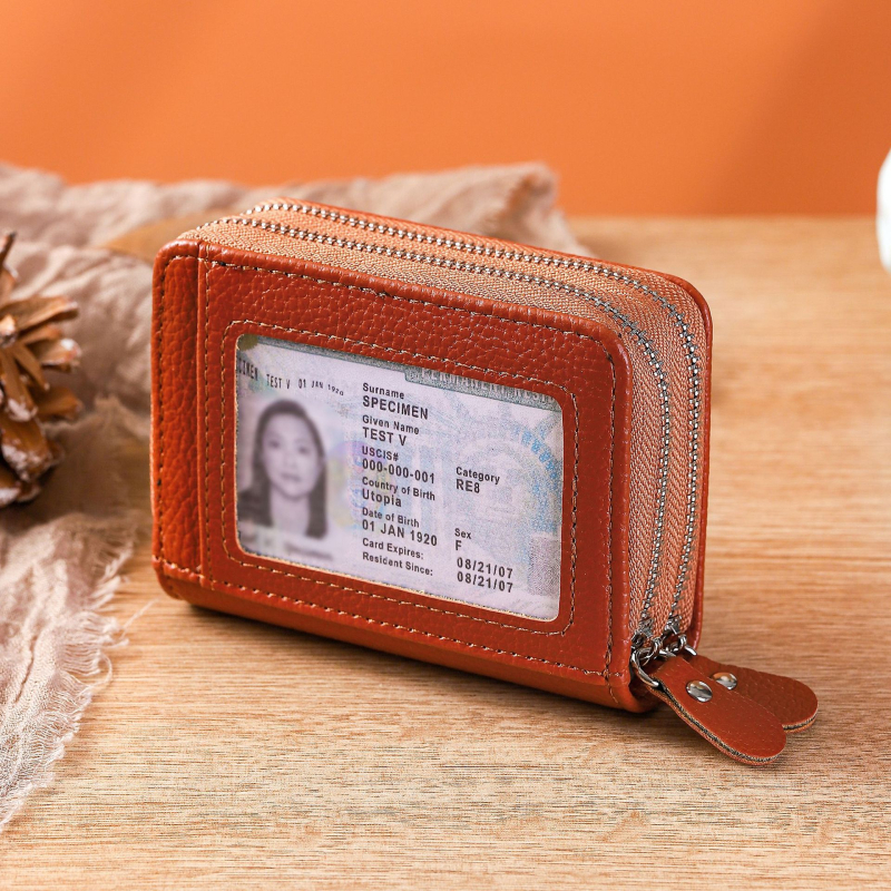 Ženski dvostruki držač kartica sa zatvaračem, RFID zaštita, kožni, velik kapacitet