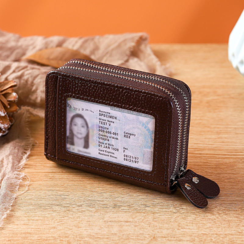 Ženski dvostruki držač kartica sa zatvaračem, RFID zaštita, kožni, velik kapacitet