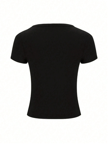 2025 Ženski T-shirt s V-izrezom, kratki rukavi, uski kroj, Y2K moda