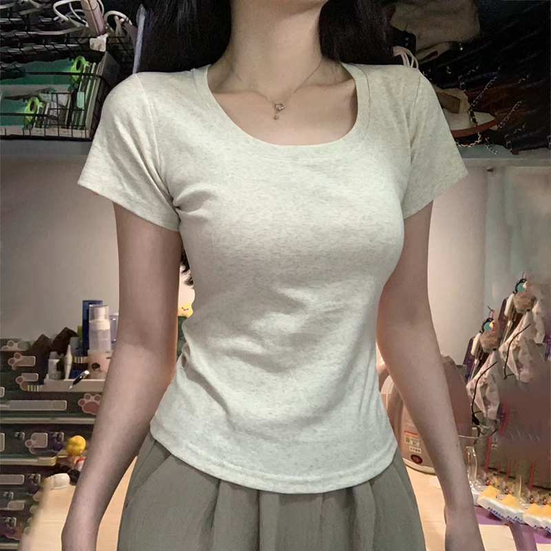 Mia Anna Ženski ljetni T-shirt s kratkim rukavima, V izrezom, uski kroj, rayon