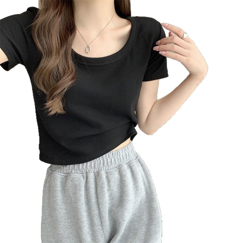 Ženski T‑shirt Mint Mambo stil, zelena Ice Silk, jednobojna, kratki rukavi, U-oblika ovratnik, uski kroj, ljeto 2025