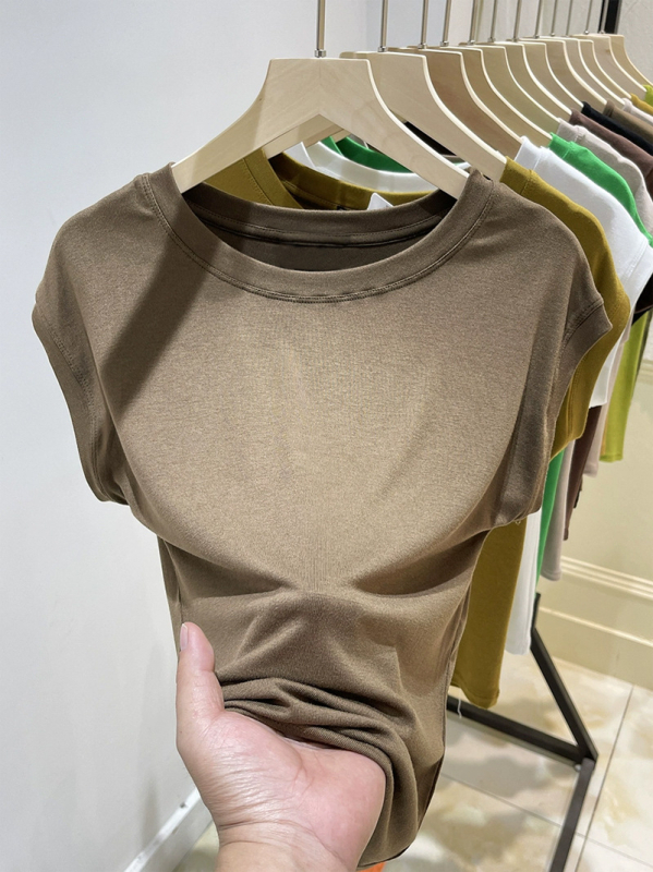 Ženski slobodan kratki T-shirt s batwing rukavima, okrugli izrez, lagani ljetni gornji dio za slojevito odijevanje u proljeće