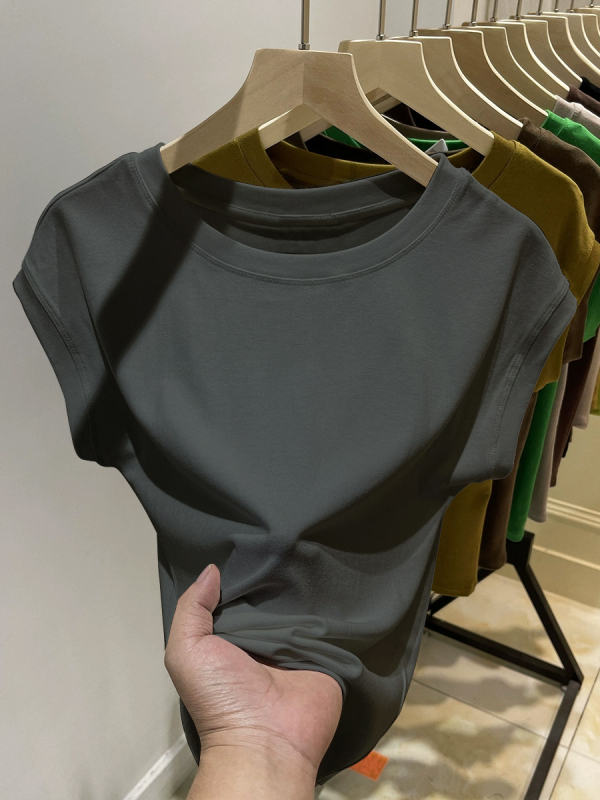 Ženski slobodan kratki T-shirt s batwing rukavima, okrugli izrez, lagani ljetni gornji dio za slojevito odijevanje u proljeće