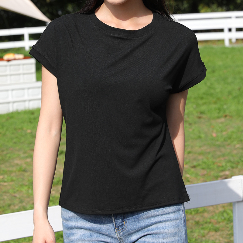 Ženski slobodan kratki T-shirt s batwing rukavima, okrugli izrez, lagani ljetni gornji dio za slojevito odijevanje u proljeće