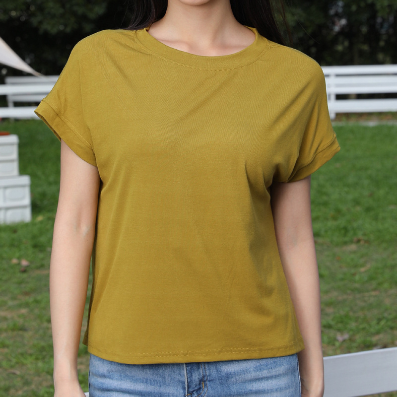 Ženski slobodan kratki T-shirt s batwing rukavima, okrugli izrez, lagani ljetni gornji dio za slojevito odijevanje u proljeće