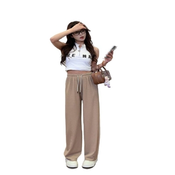 Ženske široke hlače s visokim strukom i šnirkama, ravni kroj, prozračne, minimalističkog i elegantnog stila