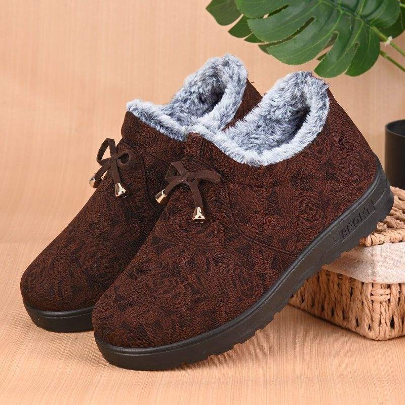 Pantofi de iarnă pentru femei, din material textil, cu căptușeală din lână, calzi și anti-derapare, pentru femei în vârstă