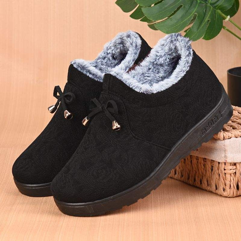 Pantofi de iarnă pentru femei, din material textil, cu căptușeală din lână, calzi și anti-derapare, pentru femei în vârstă