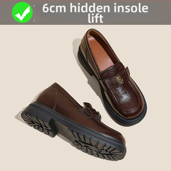 Camellia vastag talpú slip-on loafers nőknek, tavasz 2025, rejtett magasság-növelés, retro brit stílus, kicsi méret, műbőr