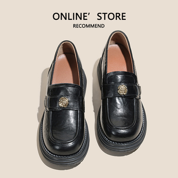 Camellia vastag talpú slip-on loafers nőknek, tavasz 2025, rejtett magasság-növelés, retro brit stílus, kicsi méret, műbőr
