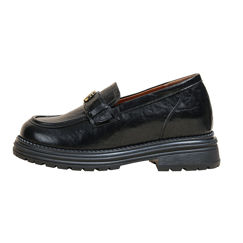 Camellia vastag talpú slip-on loafers nőknek, tavasz 2025, rejtett magasság-növelés, retro brit stílus, kicsi méret, műbőr