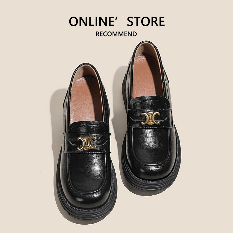 Camellia vastag talpú slip-on loafers nőknek, tavasz 2025, rejtett magasság-növelés, retro brit stílus, kicsi méret, műbőr