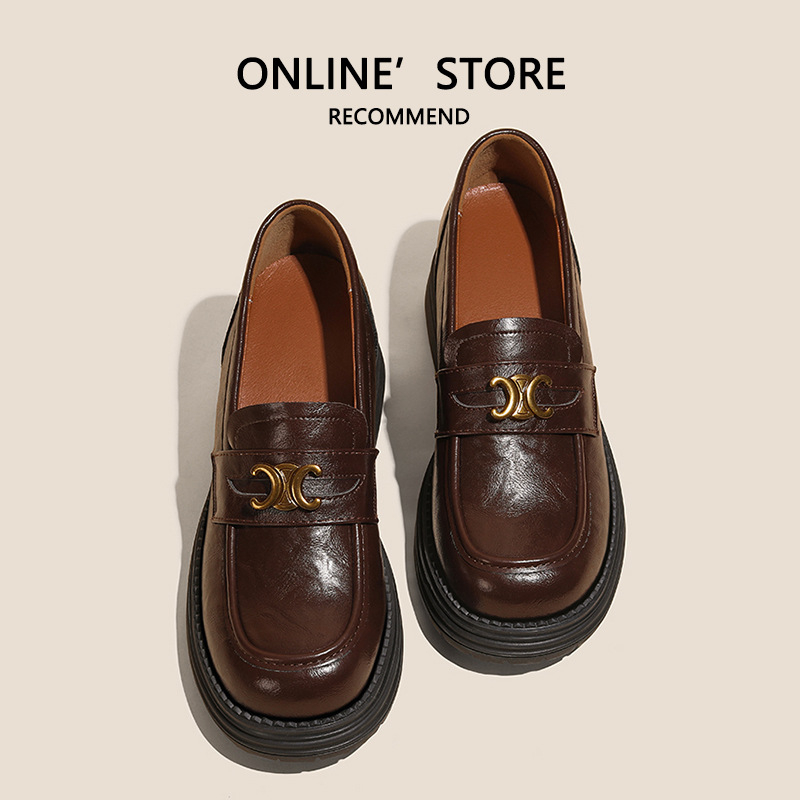 Camellia vastag talpú slip-on loafers nőknek, tavasz 2025, rejtett magasság-növelés, retro brit stílus, kicsi méret, műbőr