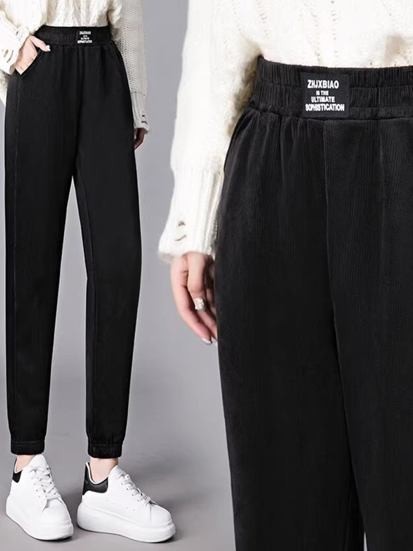Ženske hlače za jesen-zimu s flis podstavom, opuštenog kroja haremskog stila, s manžetama pri gležnjevima, mala veličina, debele casual trenirka hlače, korejski stil