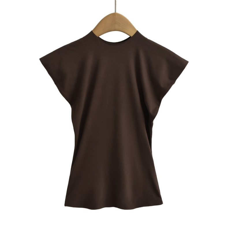 2024 ljeto ženski T-shirt kratkih rukava, uski kroj, okrugli izrez, jednostavna boja