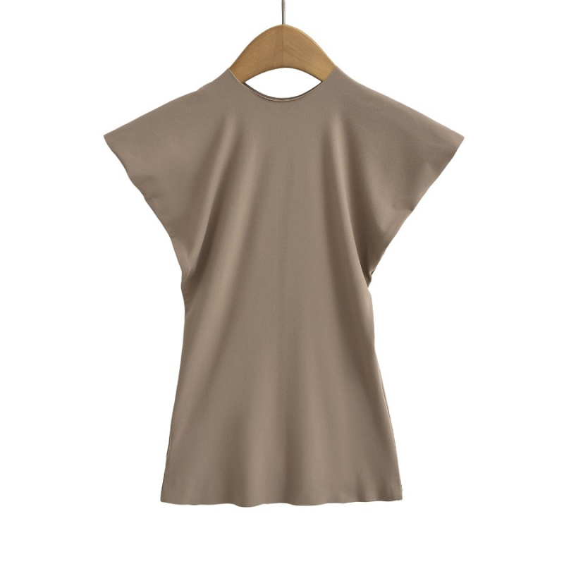 2024 ljeto ženski T-shirt kratkih rukava, uski kroj, okrugli izrez, jednostavna boja