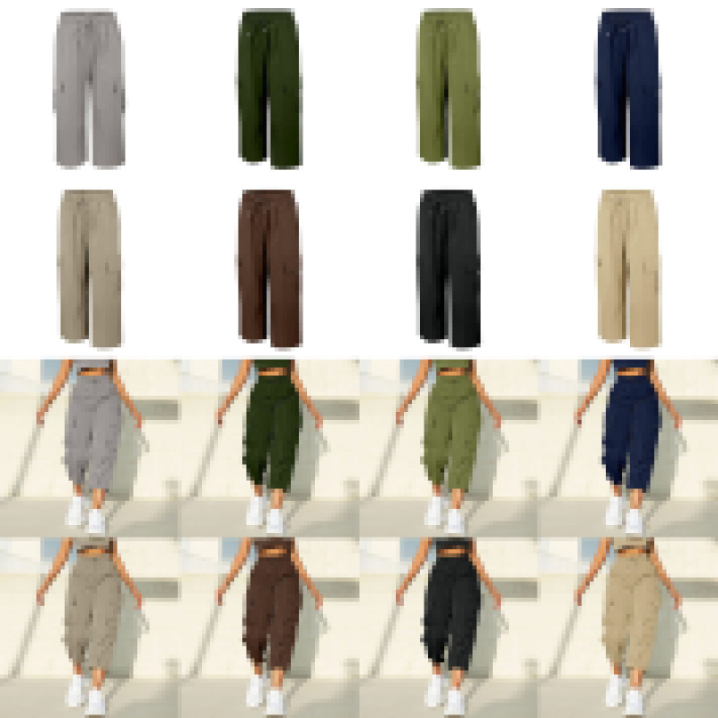 Ženske cargo hlače za ljeto, visoki struk, slobodan kroj, brzo sušeći ice-silk materijal, radni stil, kapri duljina