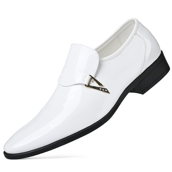 Férfi elegáns bőr mokaszin, hegyes orral, slip-on, fehér, modell 5755