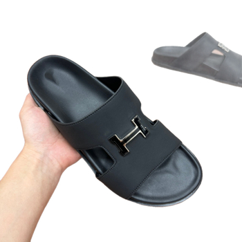 Sandale bărbați slip-on din piele, primăvară-vară 2025, piele de vită de top-grain, stil european, talpă anti-derapaj, respirante, talpă groasă, în stil coreean