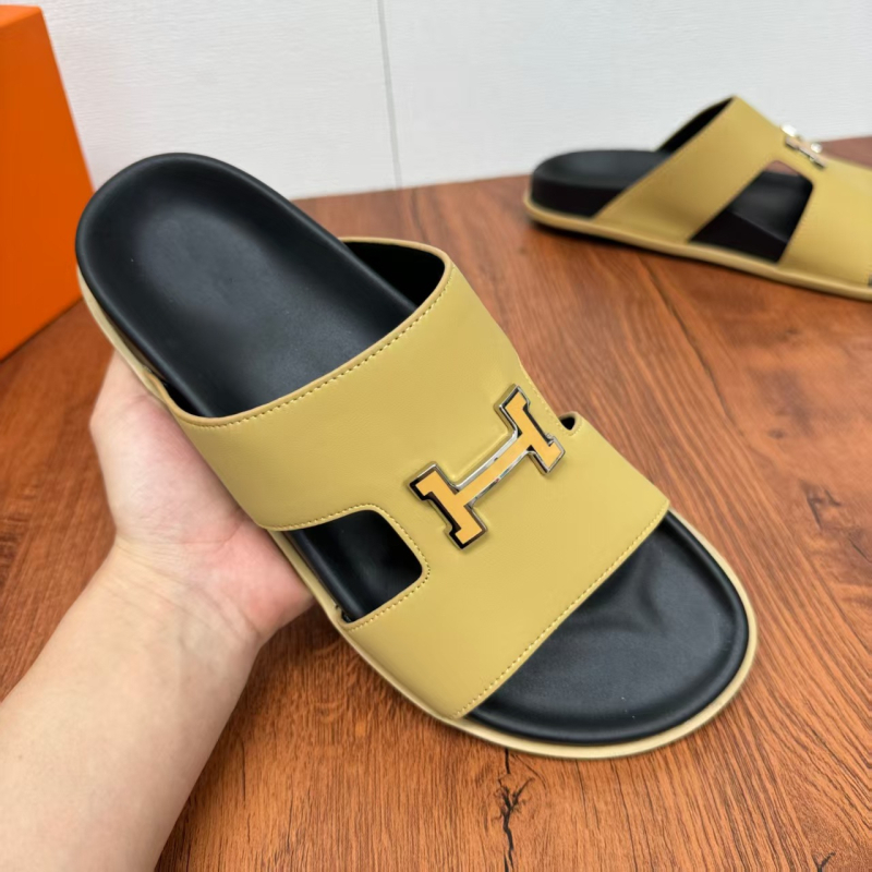 Sandale bărbați slip-on din piele, primăvară-vară 2025, piele de vită de top-grain, stil european, talpă anti-derapaj, respirante, talpă groasă, în stil coreean