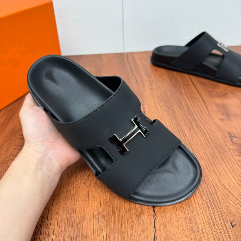 Sandale bărbați slip-on din piele, primăvară-vară 2025, piele de vită de top-grain, stil european, talpă anti-derapaj, respirante, talpă groasă, în stil coreean