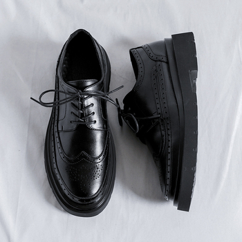Muške kožne cipele za ljeto s debelim đonom za povećanje visine, britski stil brogue, crne, formalne svadbene cipele