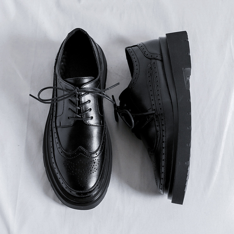 Muške kožne cipele za ljeto s debelim đonom za povećanje visine, britski stil brogue, crne, formalne svadbene cipele