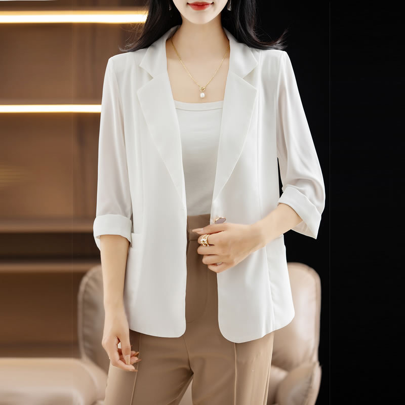 Ženski ljetni sako-blazer od ice-silk, elegantan, uska silueta, lagano proziran, zaštita od sunca