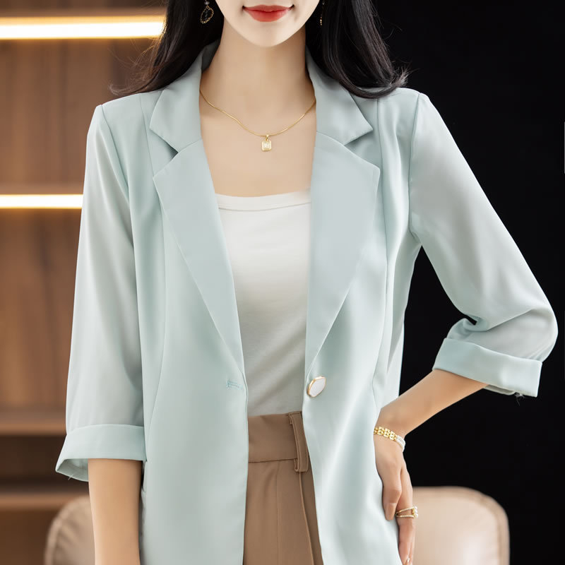 Ženski ljetni sako-blazer od ice-silk, elegantan, uska silueta, lagano proziran, zaštita od sunca