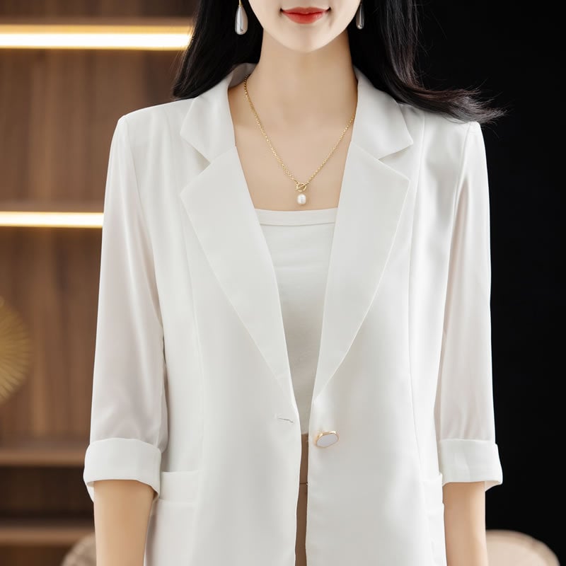 Ženski ljetni sako-blazer od ice-silk, elegantan, uska silueta, lagano proziran, zaštita od sunca