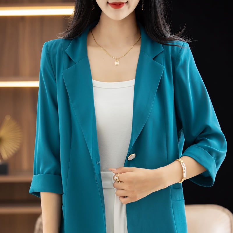 Ženski ljetni sako-blazer od ice-silk, elegantan, uska silueta, lagano proziran, zaštita od sunca