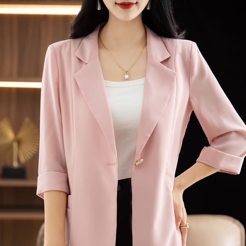 Ženski ljetni sako-blazer od ice-silk, elegantan, uska silueta, lagano proziran, zaštita od sunca