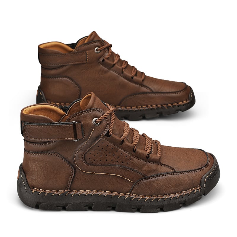 Ghete din piele pentru bărbați, mărime mare, cusute manual la gleznă, șireturi, talpă plată, pantofi casual de iarnă