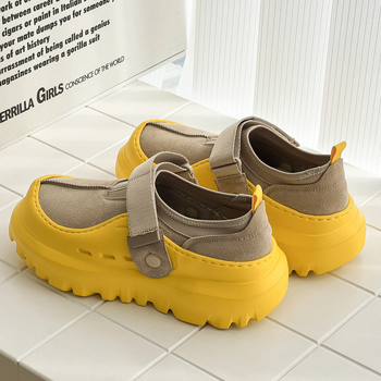Pantofi casual slip-on unisex, talpă groasă cu creștere a înălțimii, partea superioară din cânepă, mid-top, închidere Velcro