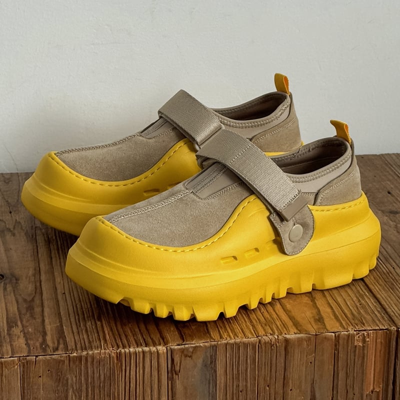 Pantofi casual slip-on unisex, talpă groasă cu creștere a înălțimii, partea superioară din cânepă, mid-top, închidere Velcro
